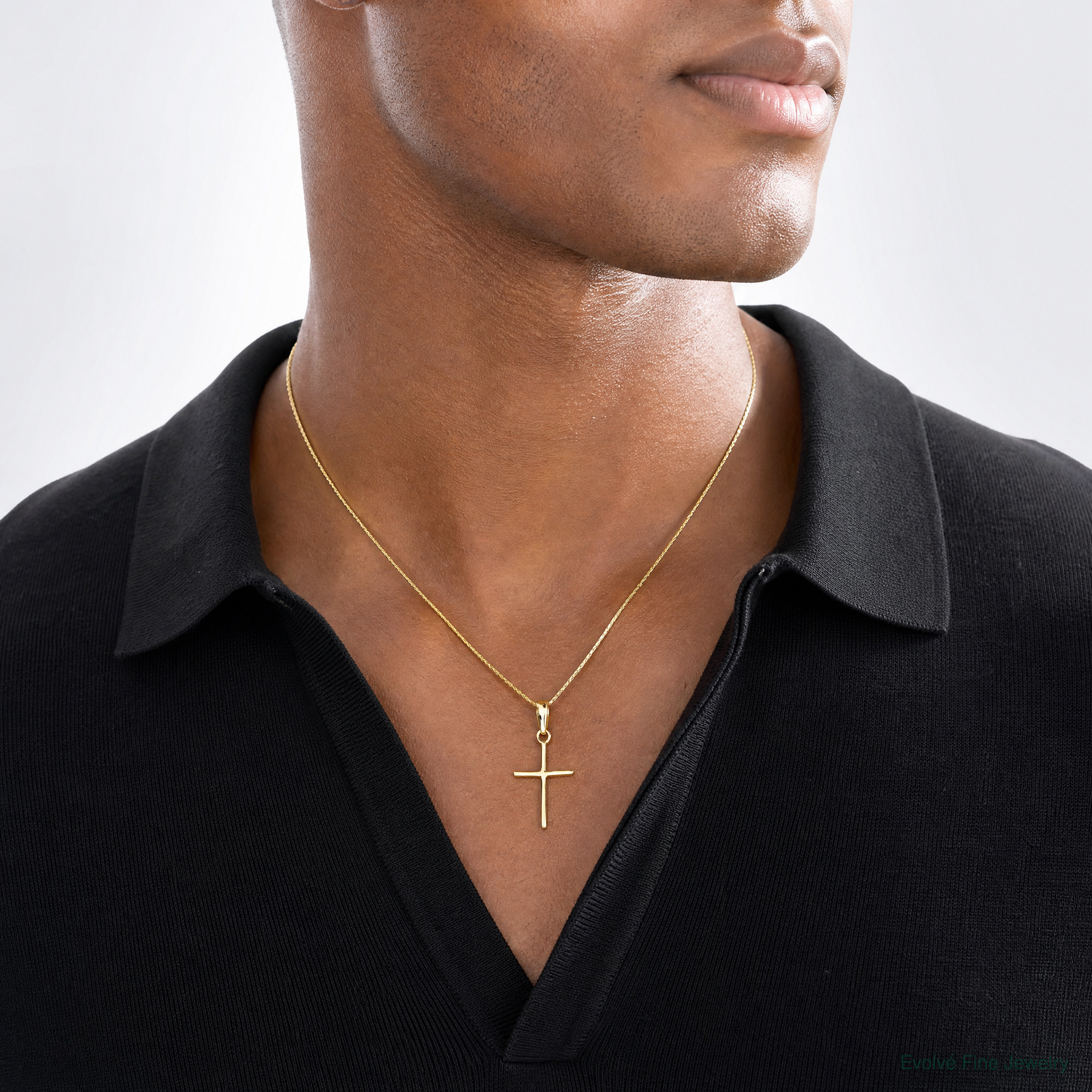 14k Polished Cross Pendant - Model Shot