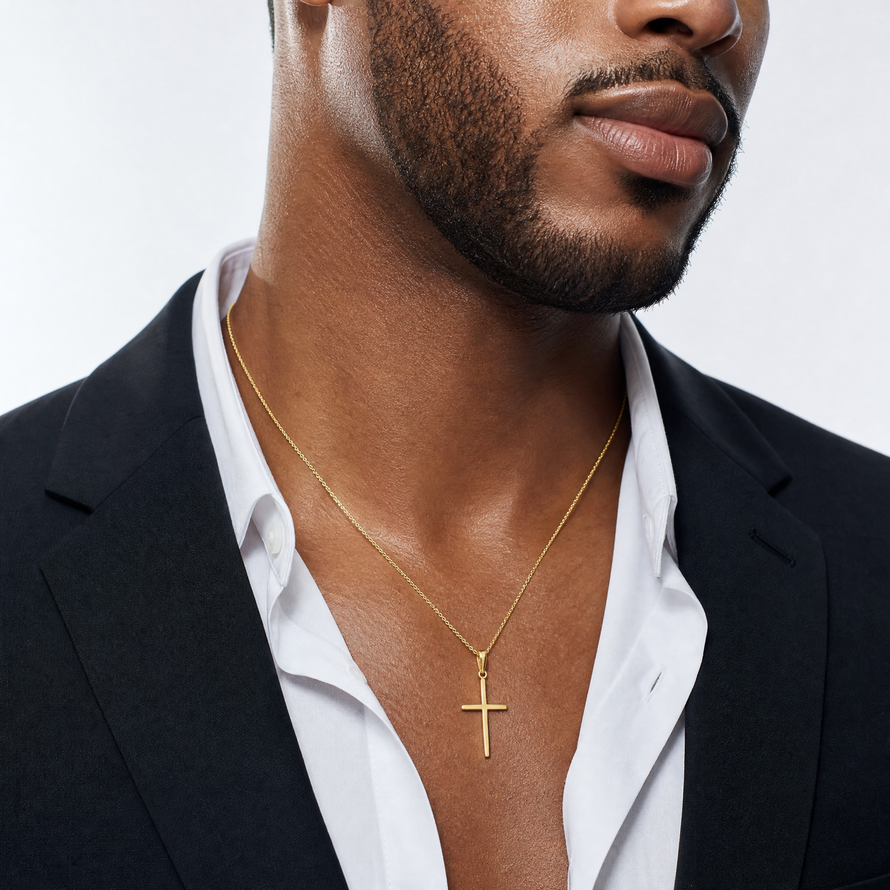 14k Polished Cross Pendant - Model Shot