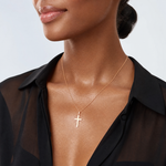 14k Rose Gold Beveled Cross Charm - Model Shot