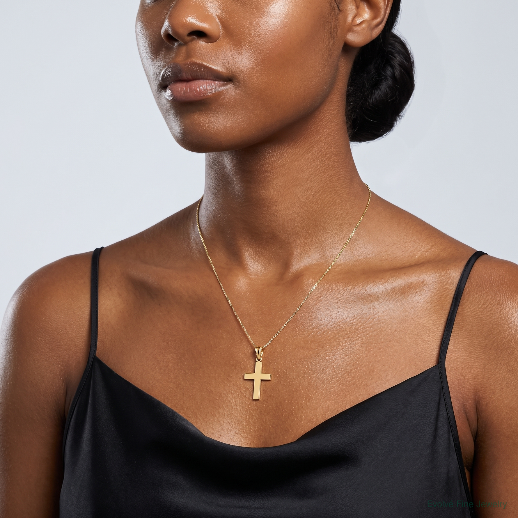 14k Polished Cross Charm - Model Shot