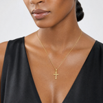 14k Budded Cross Charm - Model Shot