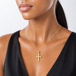 14k Budded Cross Charm - Model Shot