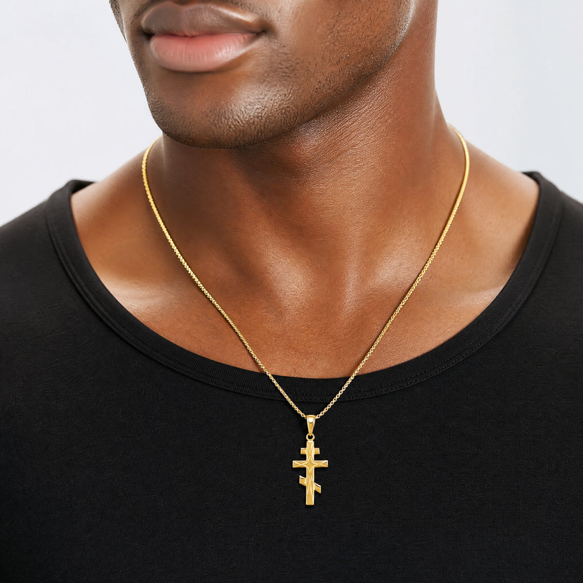 14k Eastern Orthodox Cross Pendant - Model Shot