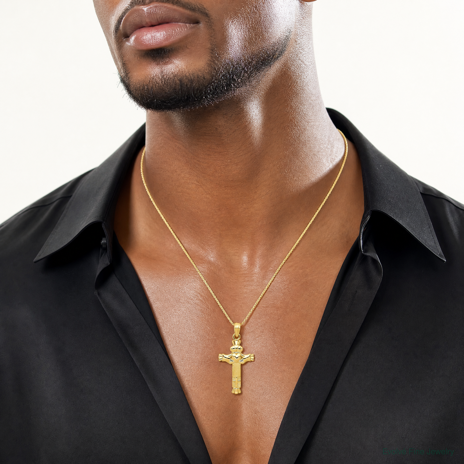 14k Claddagh Cross Charm - Model Shot