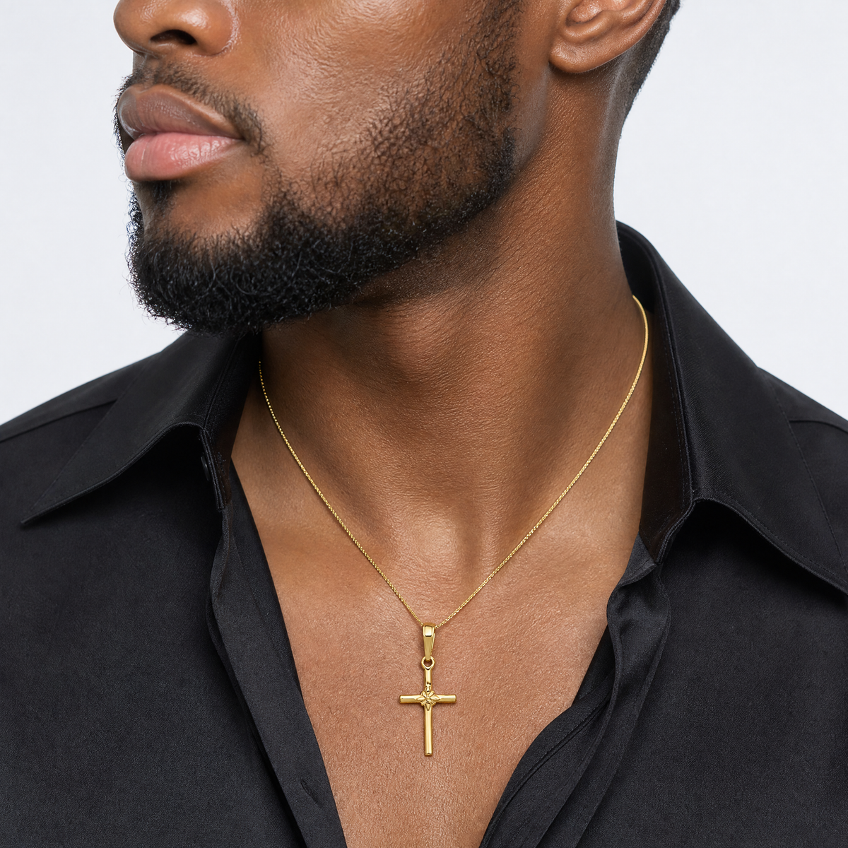 14k Polished Cross Charm - Model Shot