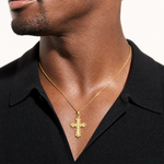 14k Scalloped Cross Charm - Model Shot