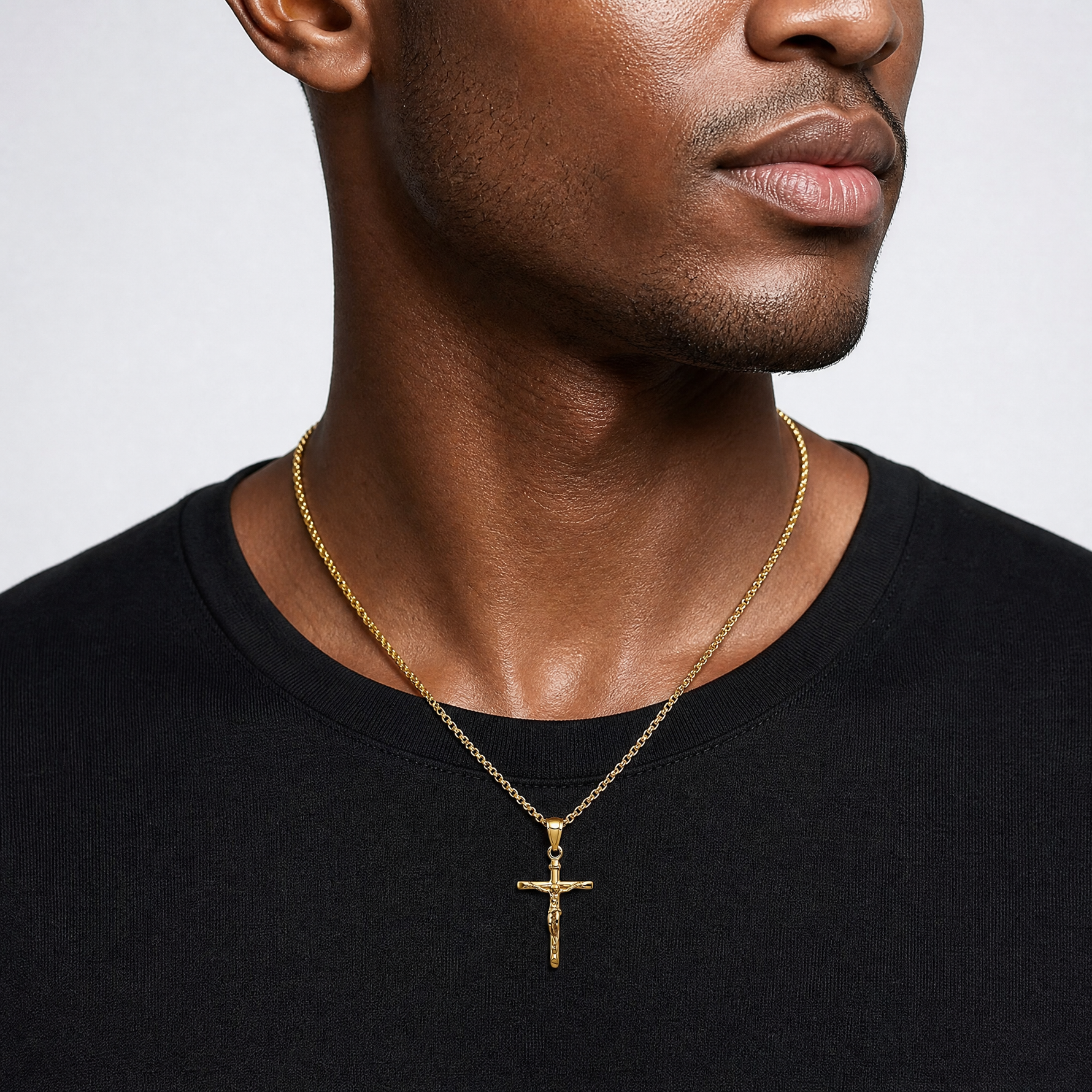 14k INRI Crucifix Pendant - Model Shot