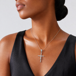 14K White Gold INRI Crucifix Pendant - Model Shot