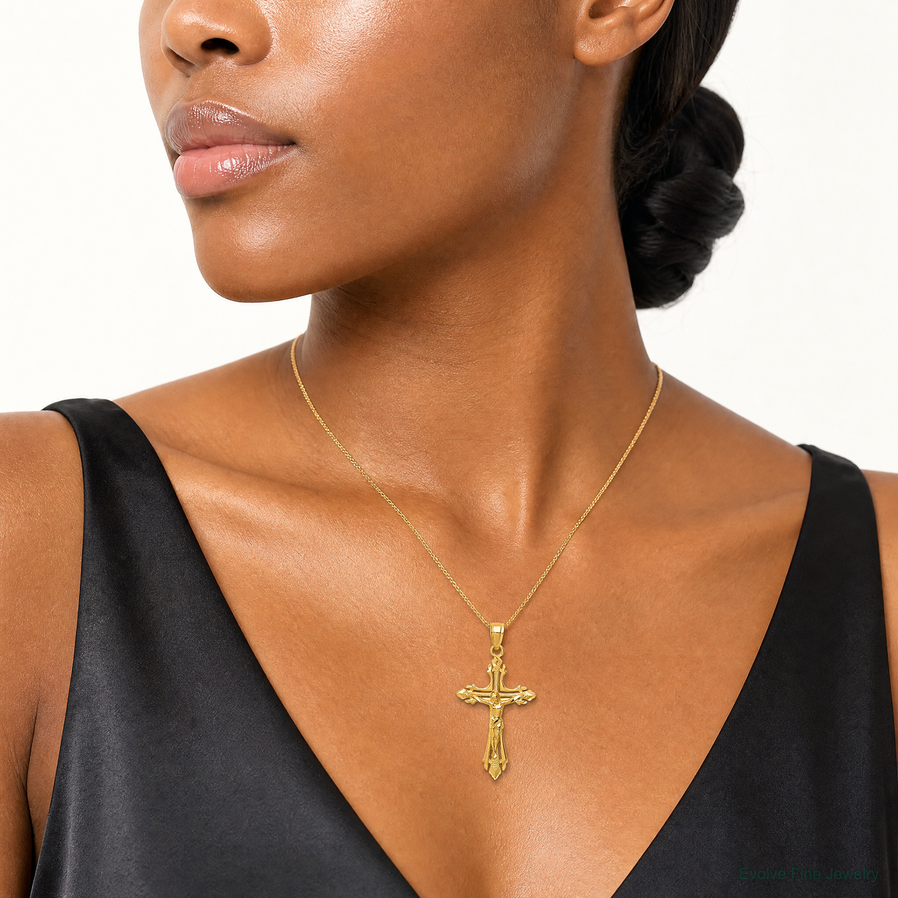 14k Diamond-cut Crucifix Pendant - Model Shot