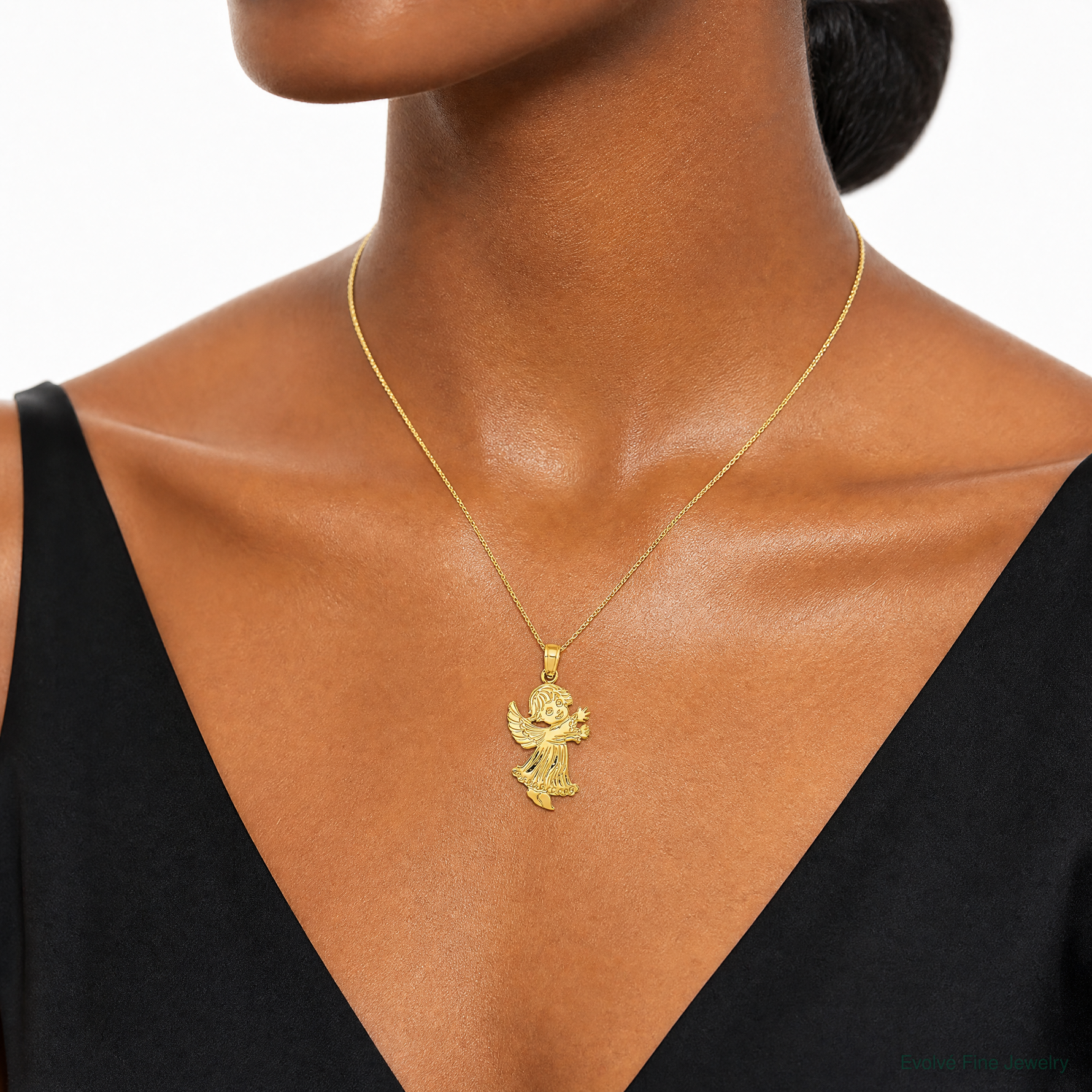 14k Angel Pendant - Model Shot