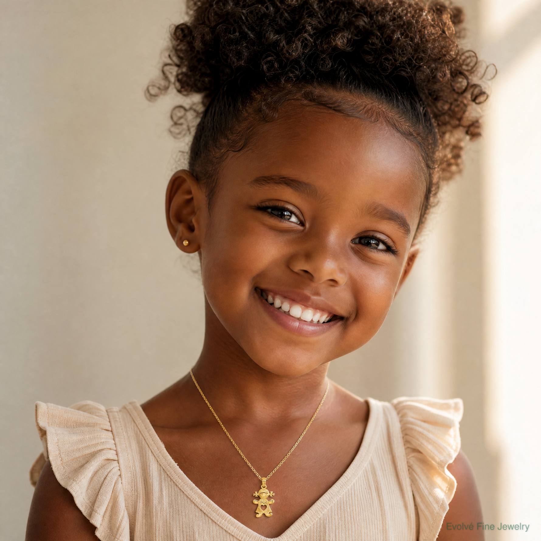 14k Playful Girl w/Cut Out Heart Charm - Model Shot
