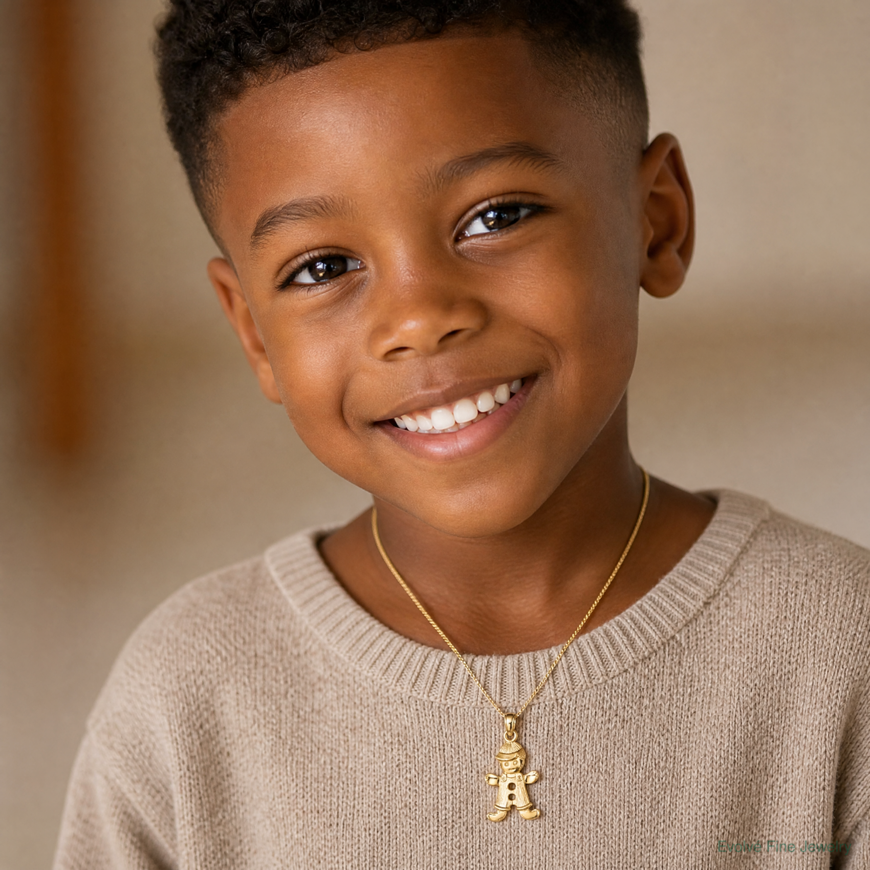 14k Playful Boy w/Cut Out Buttons Charm - Model Shot