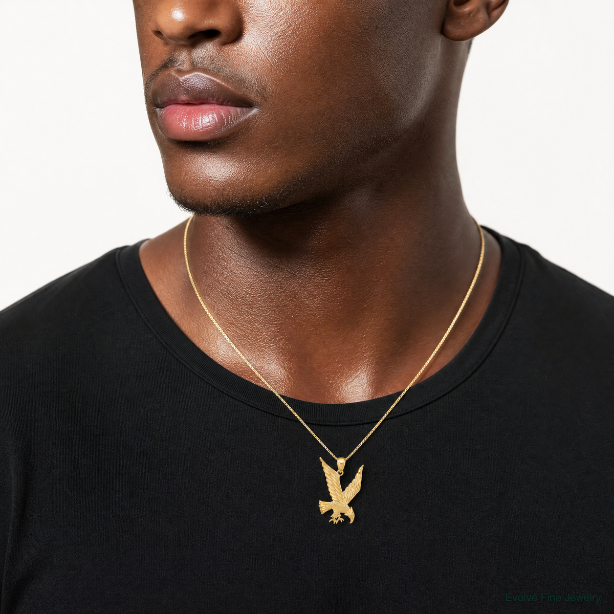 14k Diamond-cut Eagle Pendant - Model Shot