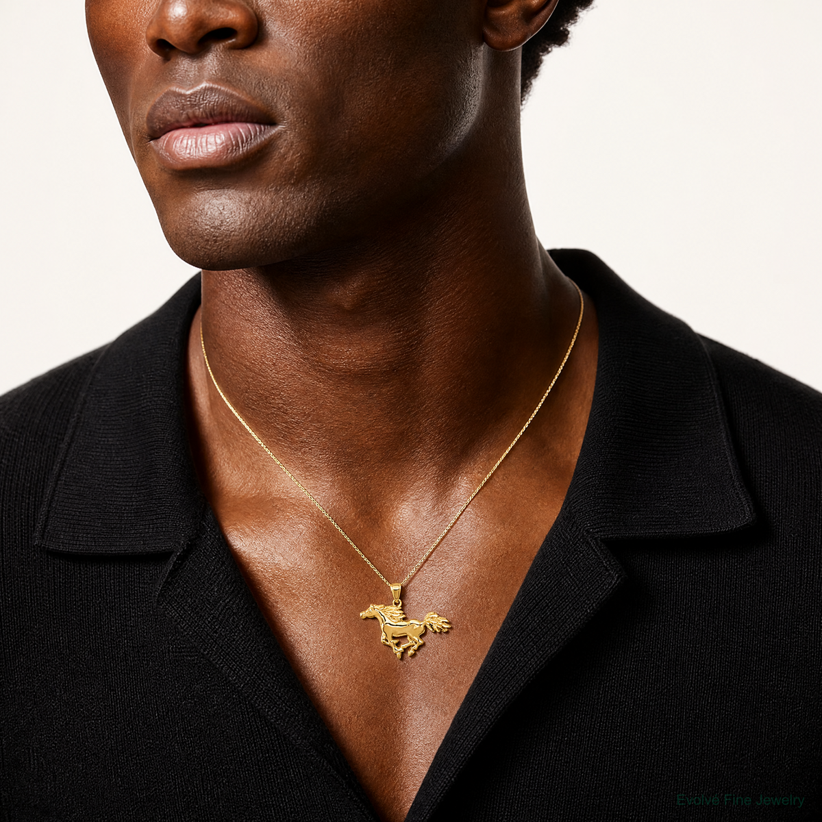14k Polished Horse Pendant - Model Shot
