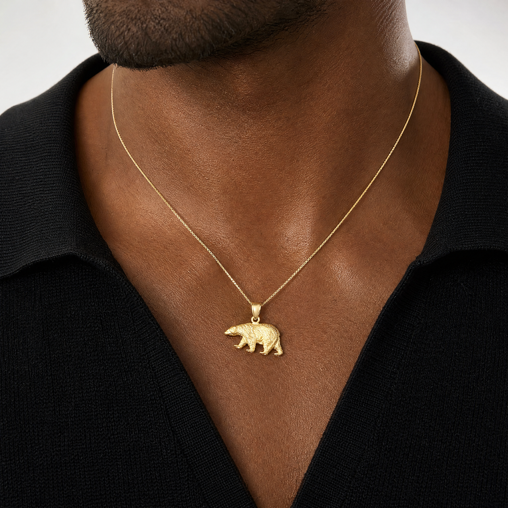 14K Diamond-cut Bear Pendant - Model Shot