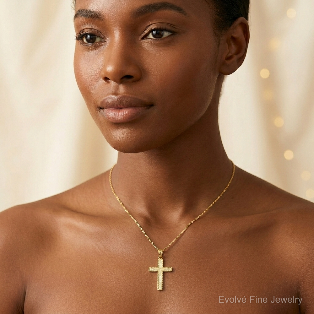 14K Diamond-cut Cross Pendant - Model Shot