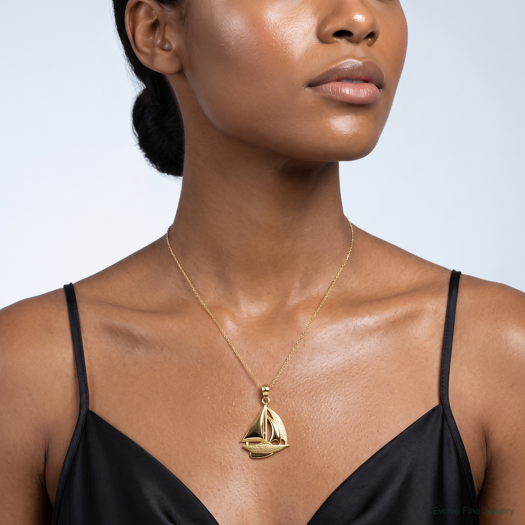 14k Sailboat Pendant - Model Shot
