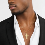14K Lace Trim Cross Pendant - Model Shot
