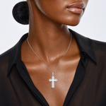 14K White Gold Lace Trim Cross Pendant - Model Shot
