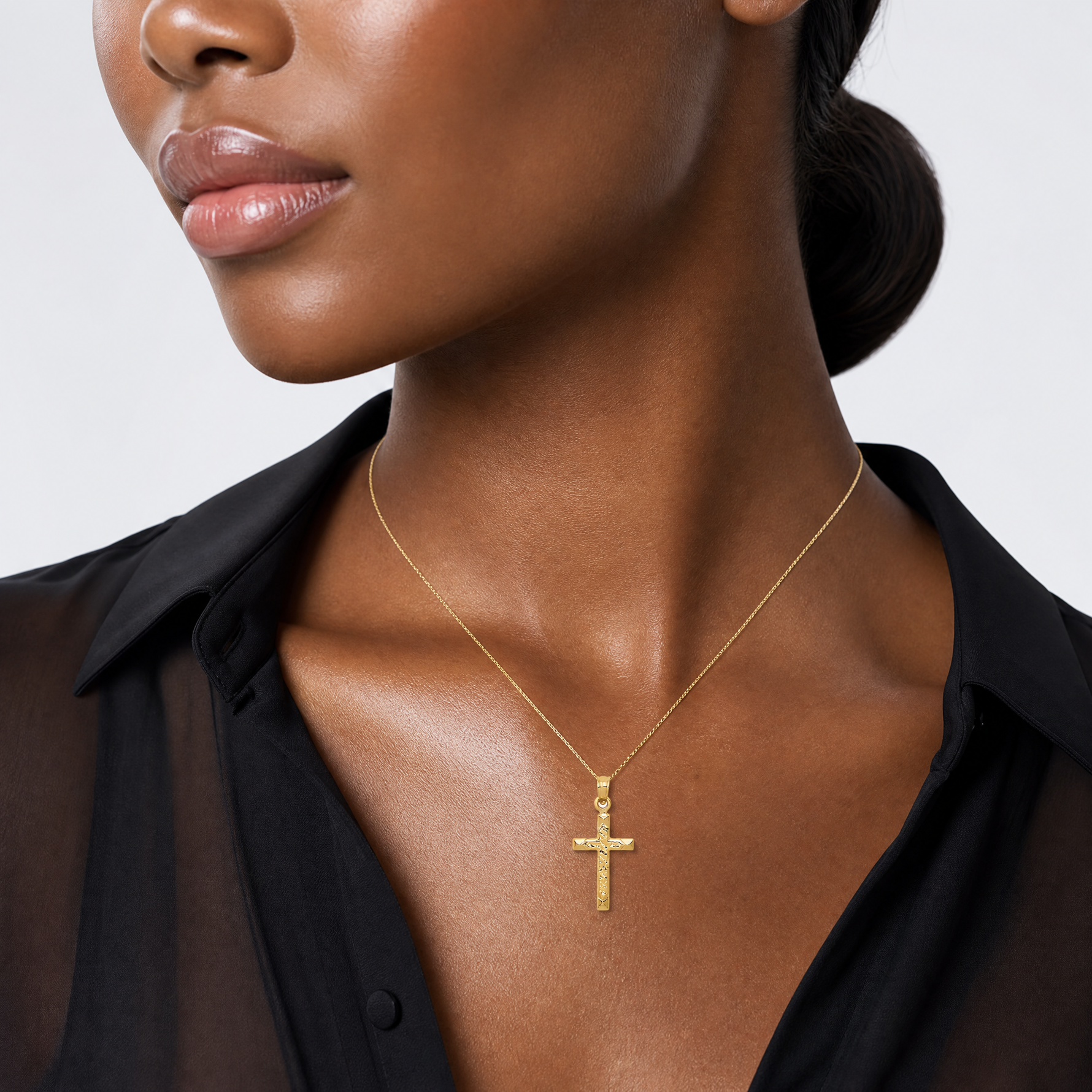 14K Cross Pendant - Model Shot