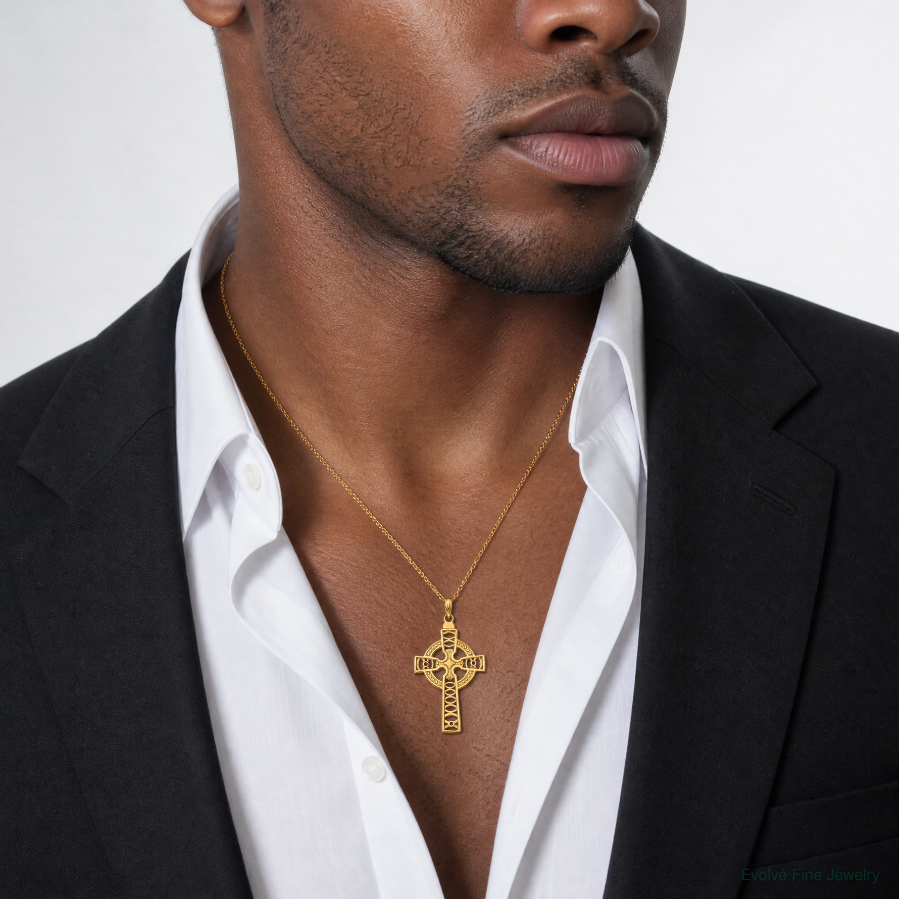 14K Celtic Cross with Eternity Circle Pendant - Model Shot