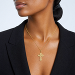 14K Budded Cross Pendant - Model Shot