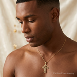 14K Lacey Budded Cross Pendant - Model Shot