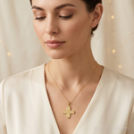 14K Etched Square Cross w/Crown Tips Pendant - Model Shot