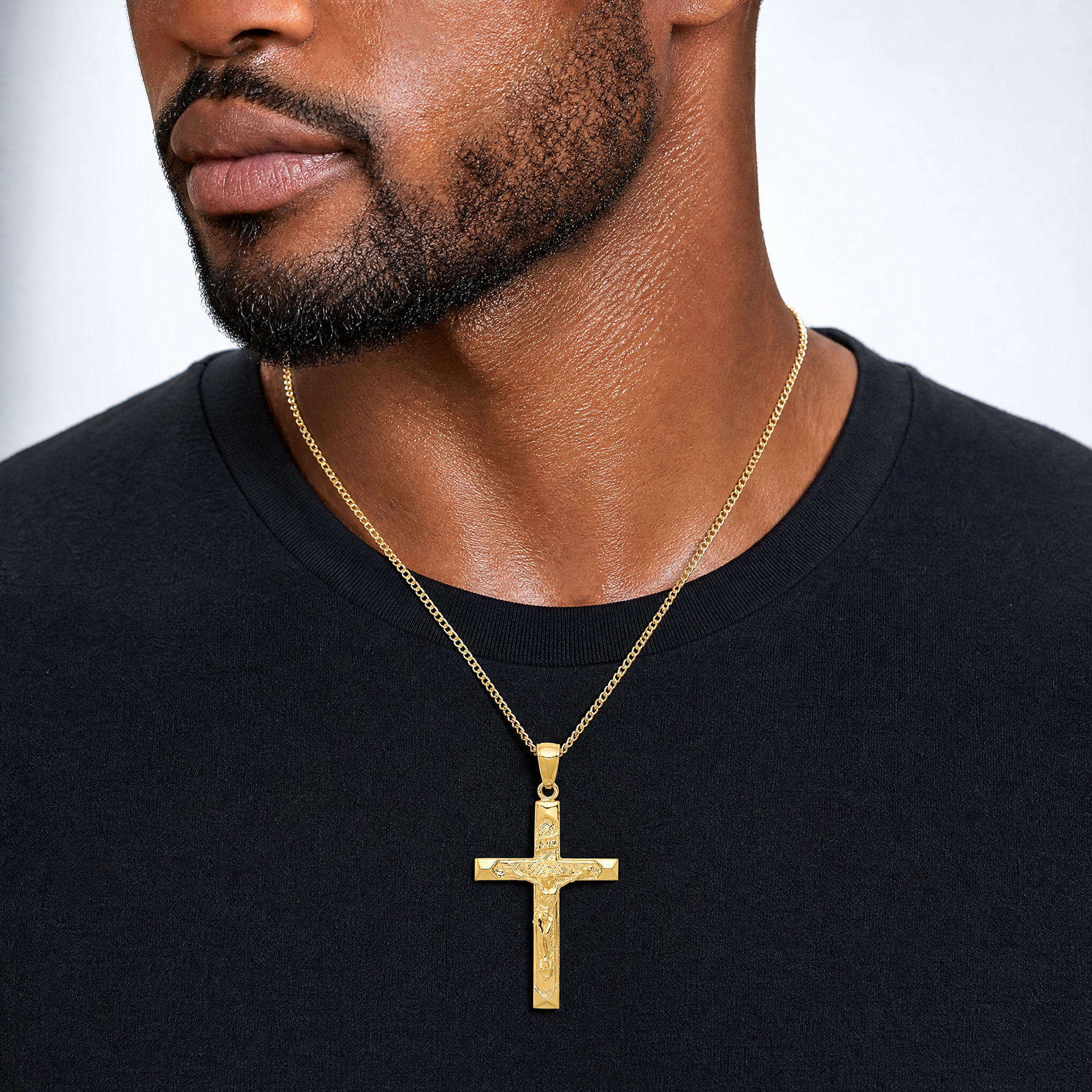 14K Crucifix Pendant - Model Shot