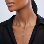 14K White Gold Stick Style Crucifix Pendant - Model Shot