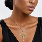 14K Two-Tone Large Lacy-Edge Inri Crucifix Pendant - Model Shot