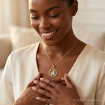 14k w/Rhodium Mother Holding Baby Pendant - Model Shot