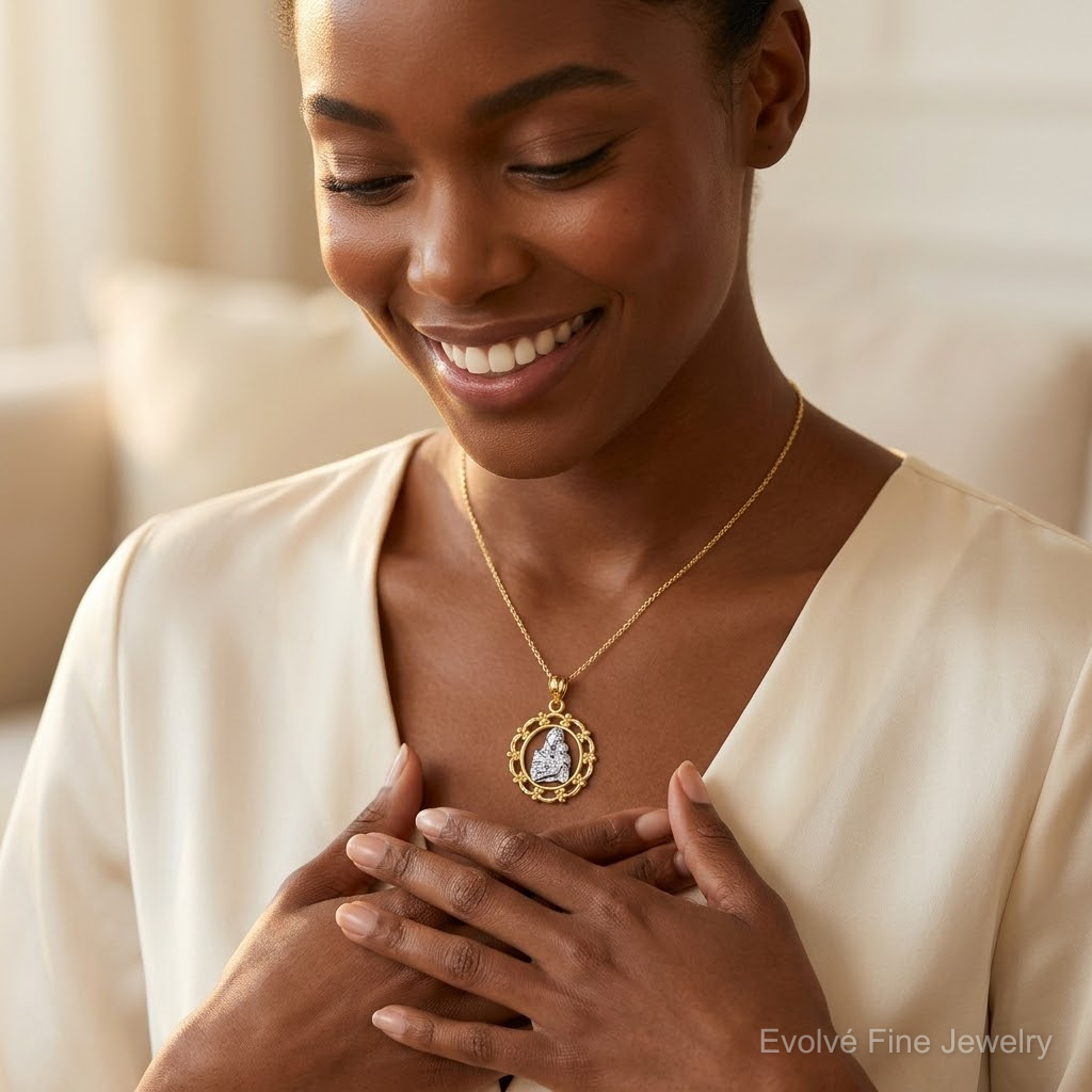 14k w/Rhodium Mother Holding Baby Pendant - Model Shot