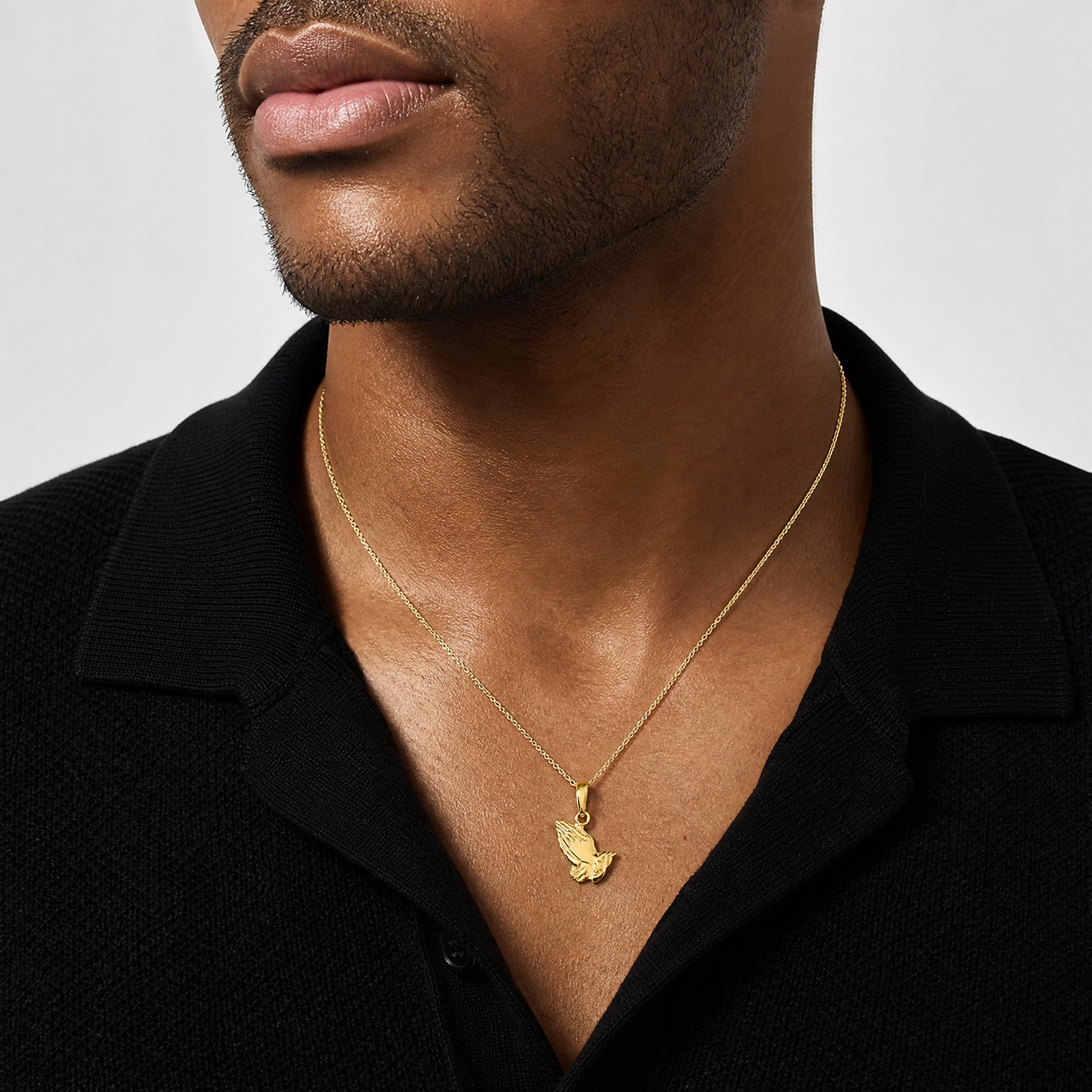 14K Praying Hands Pendant - Model Shot