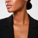 14K Star of David and Chai in Circle Pendant - Model Shot