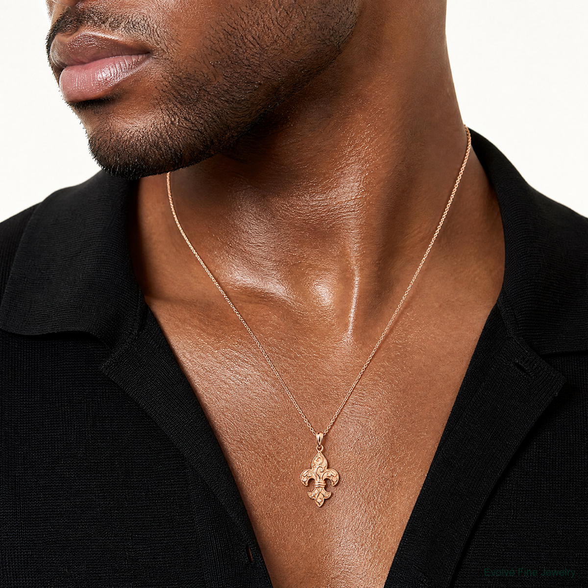 14k Rose Gold Fleur de lis Pendant - Model Shot