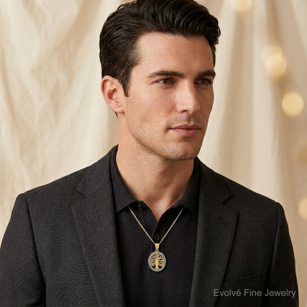 14k w/ Rhodium Tree of Life Pendant - Model Shot