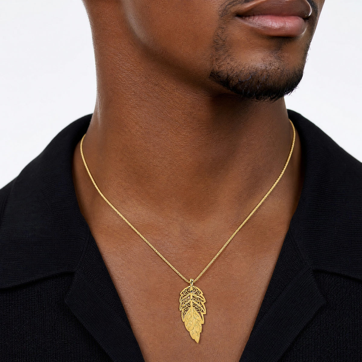 14k Yellow Gold Diamond Cut Leaf Chain Slide - Model Shot