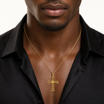 14k Yellow Gold Cross Pendant - Model Shot