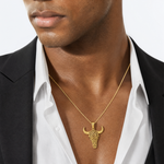 14K Filigree Steer Skull Pendant - Model Shot