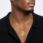 14K Diamond-Cut Lion Profile Pendant - Model Shot