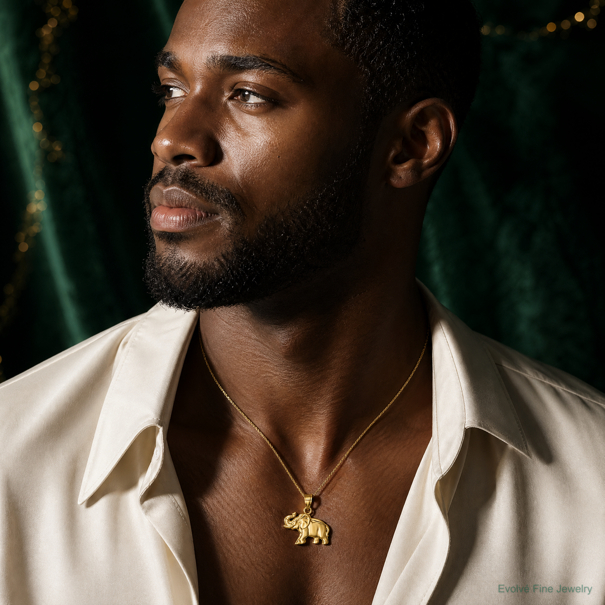 14K Elephant Pendant - Model Shot
