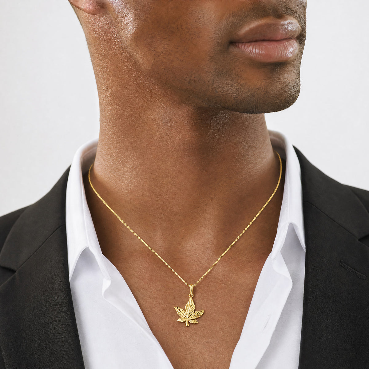 14K Diamond-Cut Leaf Pendant - Model Shot
