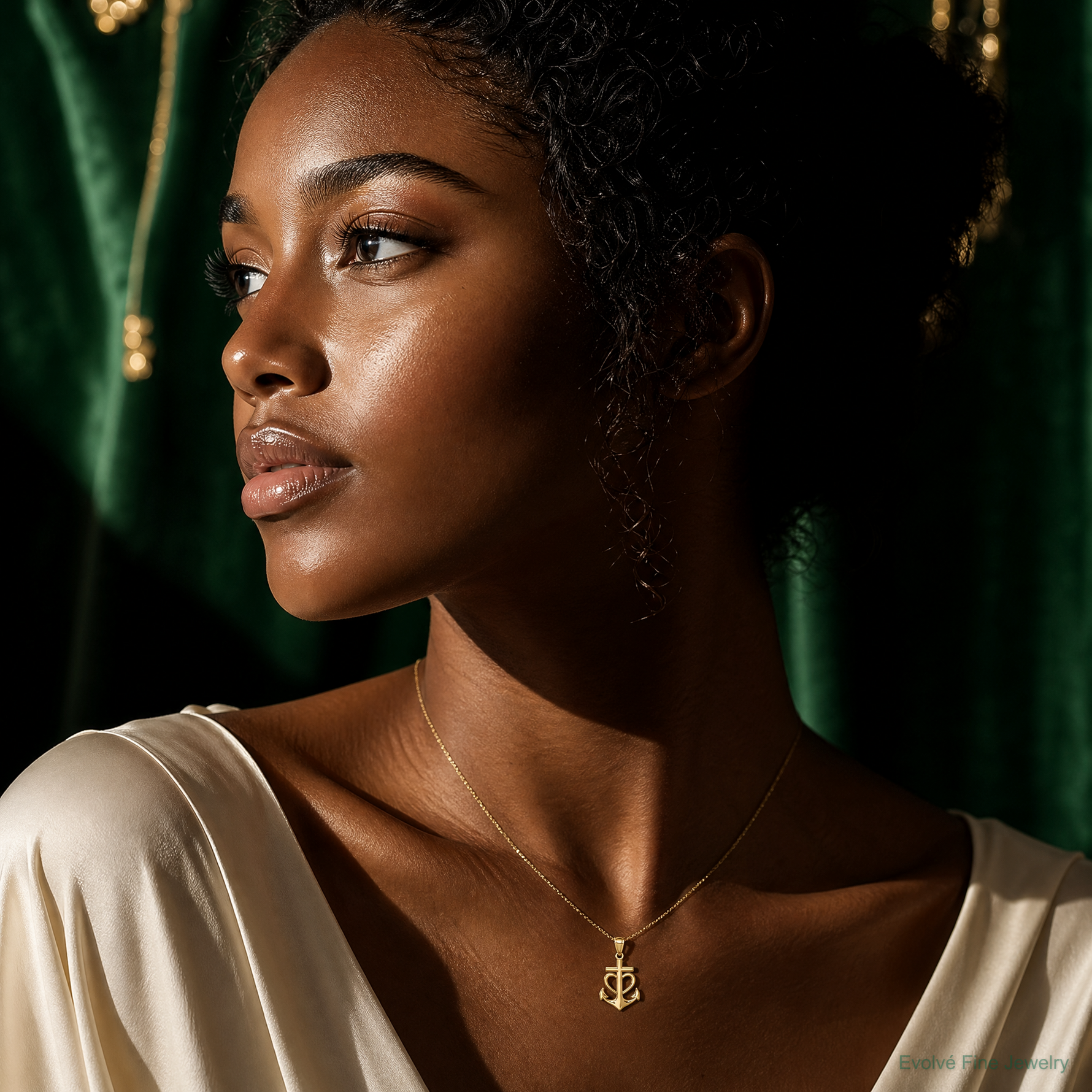 14K Anchor with Heart Pendant - Model Shot