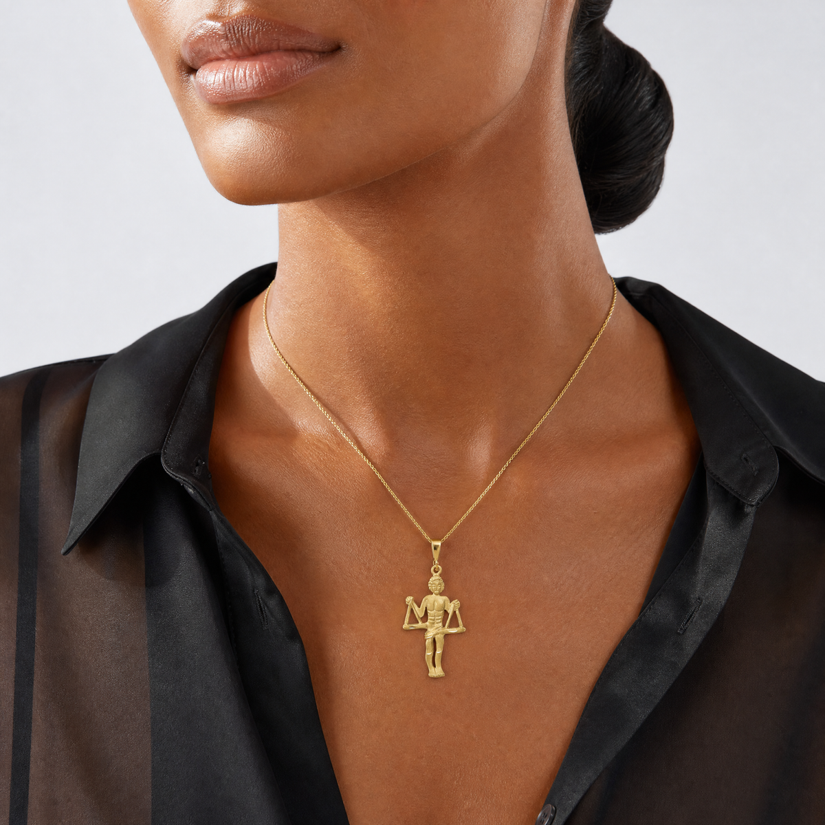 14k Satin Diamond-cut Libra Zodiac Charm - Model Shot