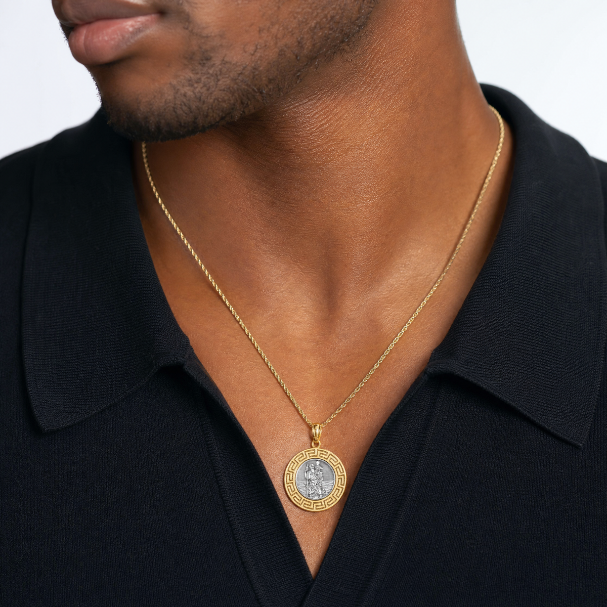 14K w/ Rhodium St. Christopher Medal - Model Shot