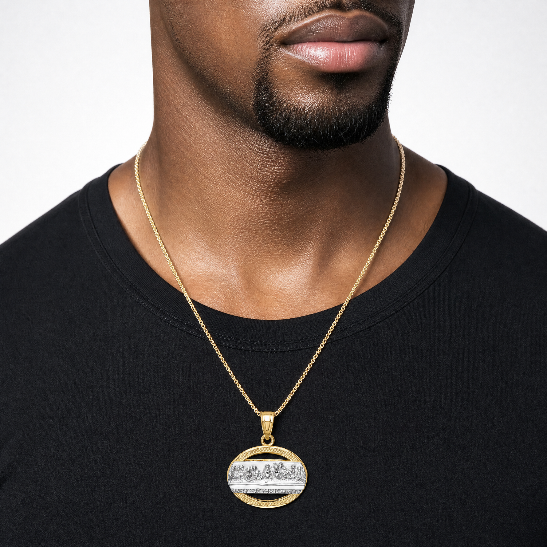 14K w/Rhodium The Last Supper Pendant - Model Shot
