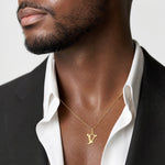 14K Diamond-cut Letter V Initial Charm - Model Shot