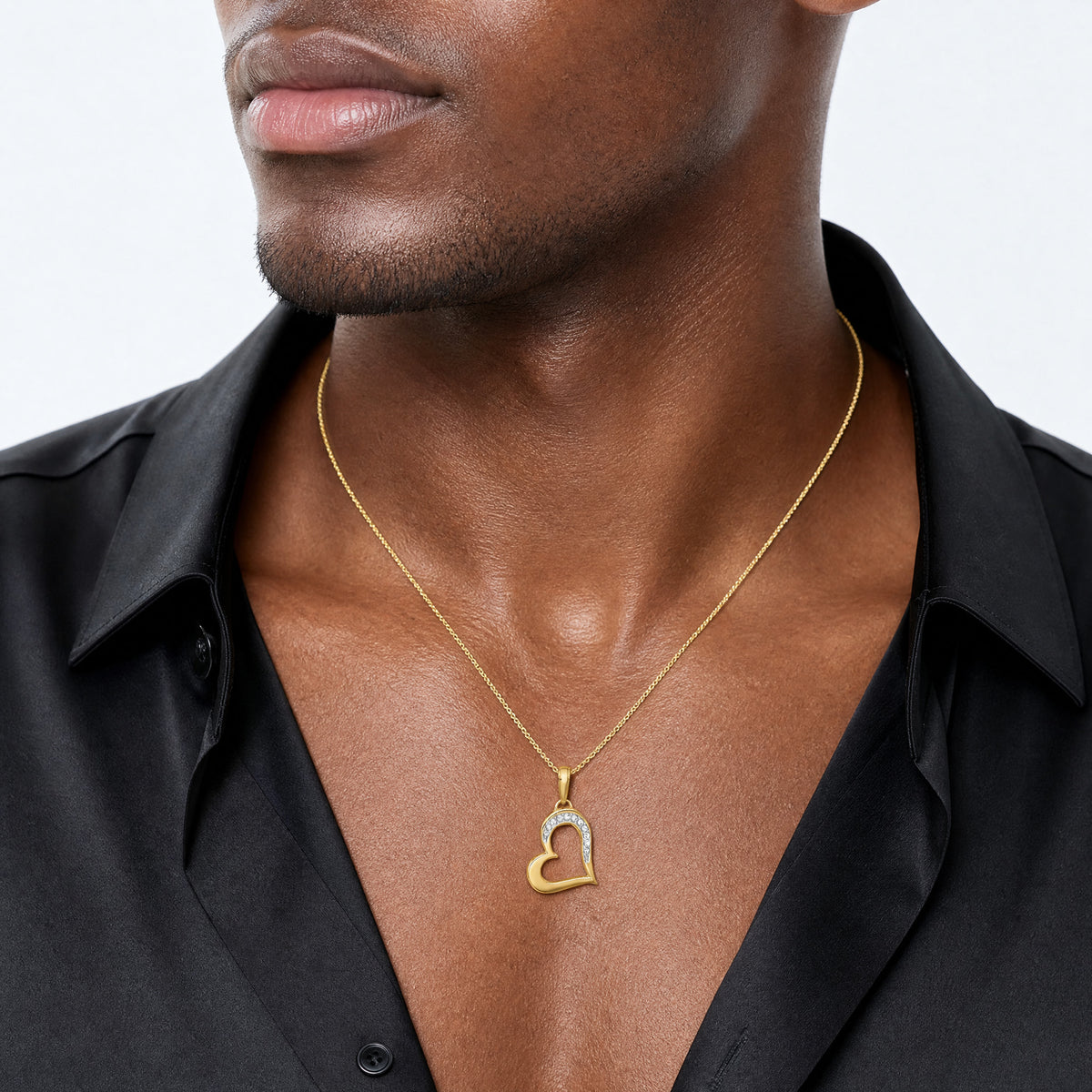 14k and White Rhodium D/C Heart Pendant - Model Shot