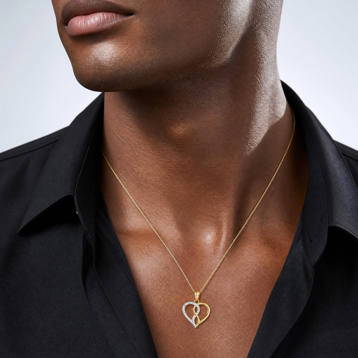 14K with White Rhodium Diamond-cut Infinity Heart Pendant - Model Shot